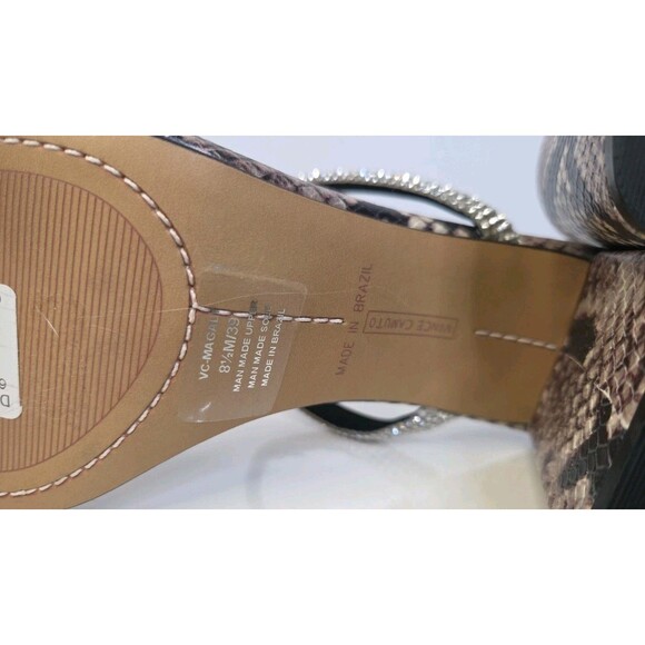 VINCE CAMUTO 8.5 Magaly Sandal Snakeskin Block Heels Rhinestone Double Strap NWT - Picture 8 of 8